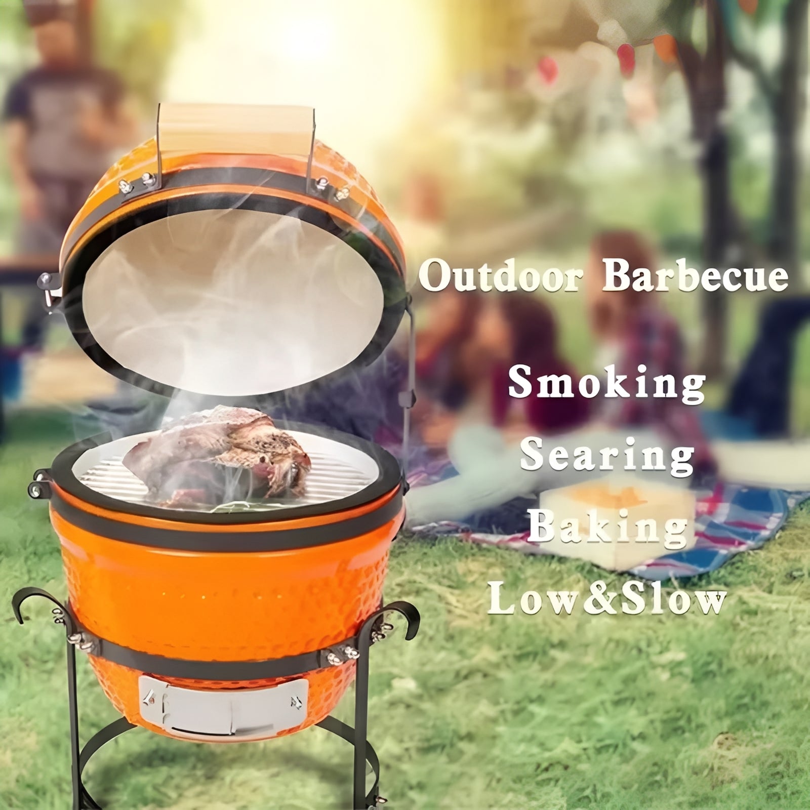Portable Ceramic Charcoal Grill with 13-Inch Outdoor BBQ Stand - Perfect for Camping, Tailgating, and Backyard Cooking
