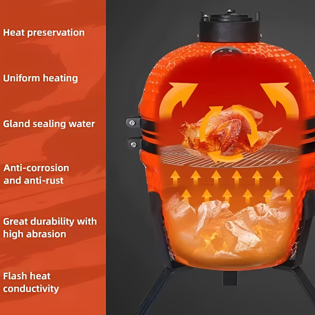 Portable Ceramic Charcoal Grill with 13-Inch Outdoor BBQ Stand - Perfect for Camping, Tailgating, and Backyard Cooking