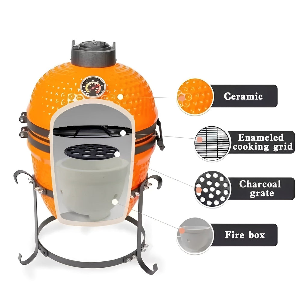 Portable Ceramic Charcoal Grill with 13-Inch Outdoor BBQ Stand - Perfect for Camping, Tailgating, and Backyard Cooking