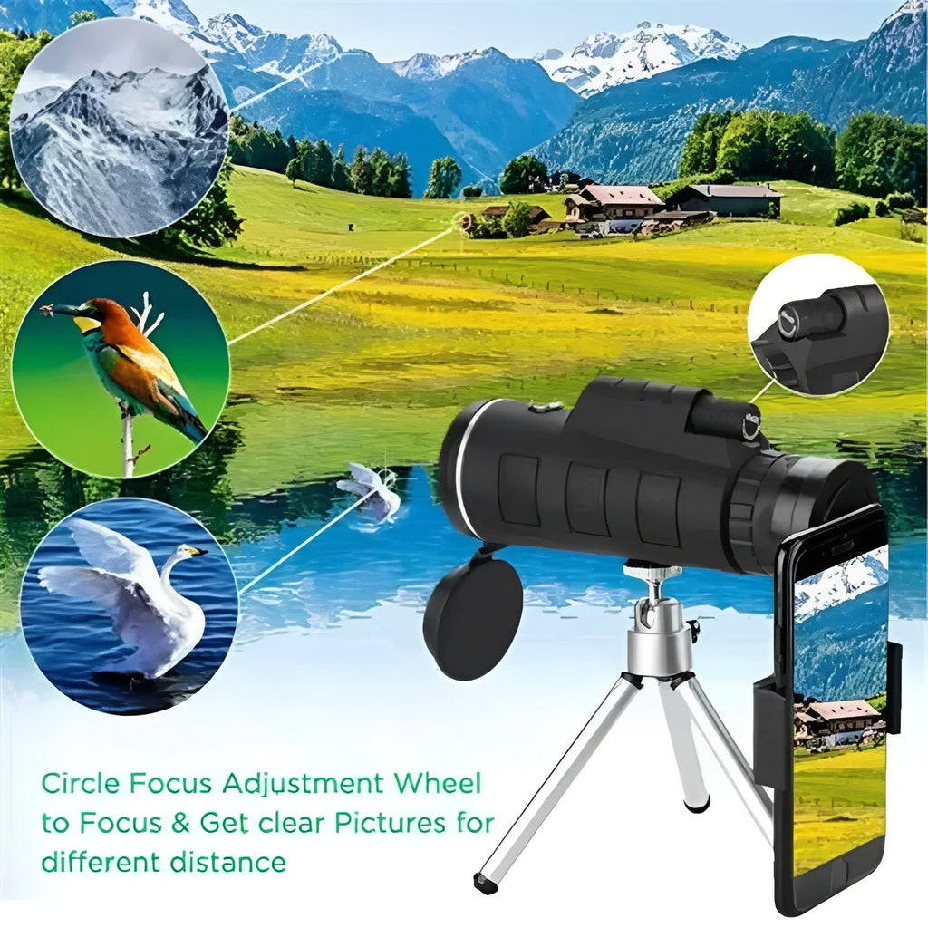 High-Power 40x60 Portable Monocular Telescope with Smartphone Adapter & Adjustable Tripod - Perfect for Outdoor Adventures