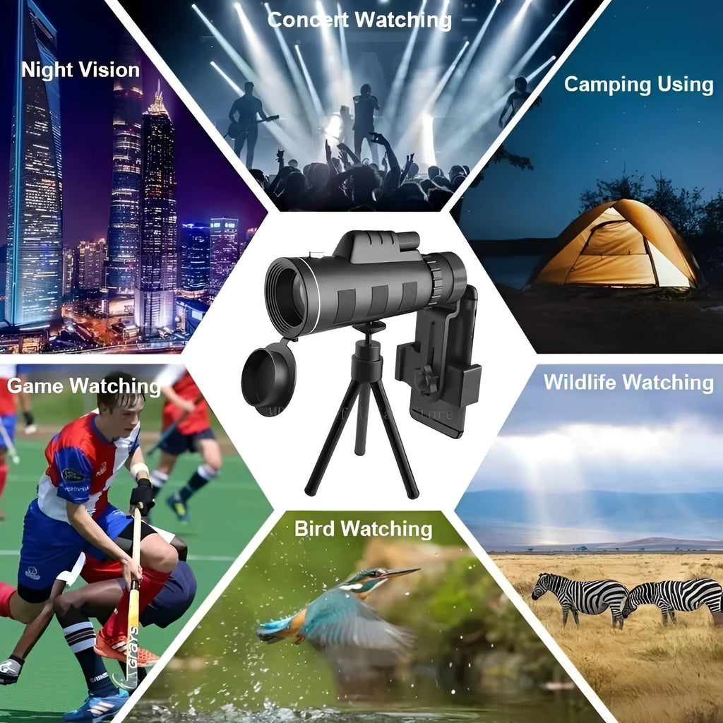High-Power 40x60 Portable Monocular Telescope with Smartphone Adapter & Adjustable Tripod - Perfect for Outdoor Adventures