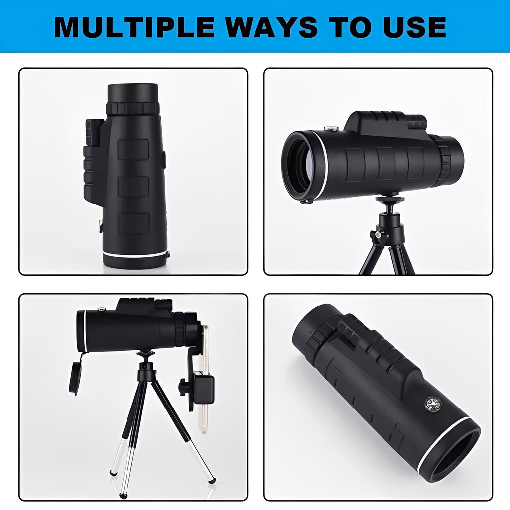 High-Power 40x60 Portable Monocular Telescope with Smartphone Adapter & Adjustable Tripod - Perfect for Outdoor Adventures