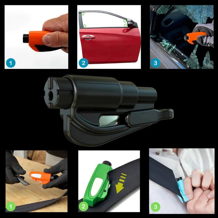 2-in-1 Portable Car Safety Tool for Tempered Windows - Emergency Breaker & Seatbelt Cutter