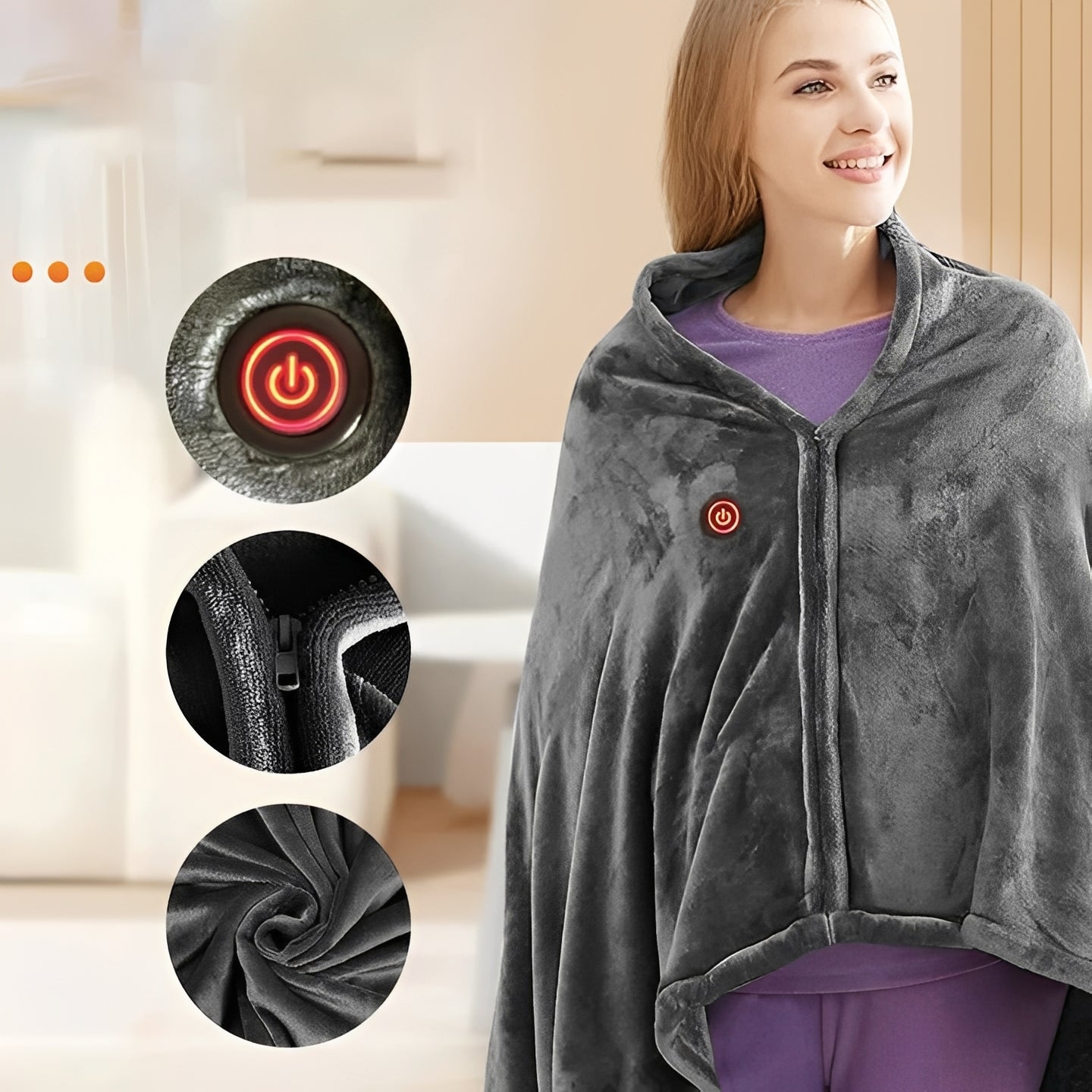 USB-Powered Plush Wearable Heating Shawl - Cozy Heated Blanket for Ultimate Comfort