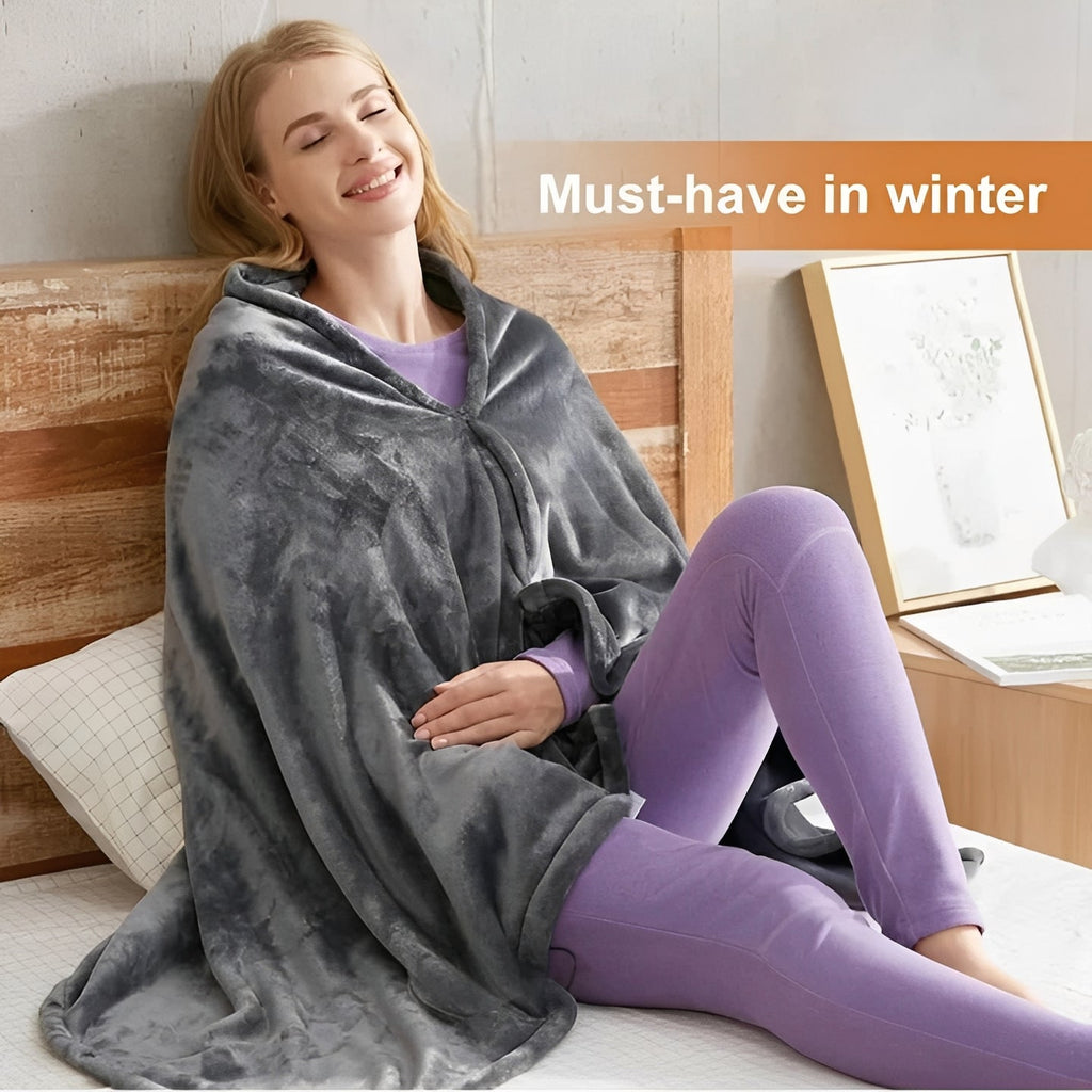 USB-Powered Plush Wearable Heating Shawl - Cozy Heated Blanket for Ultimate Comfort