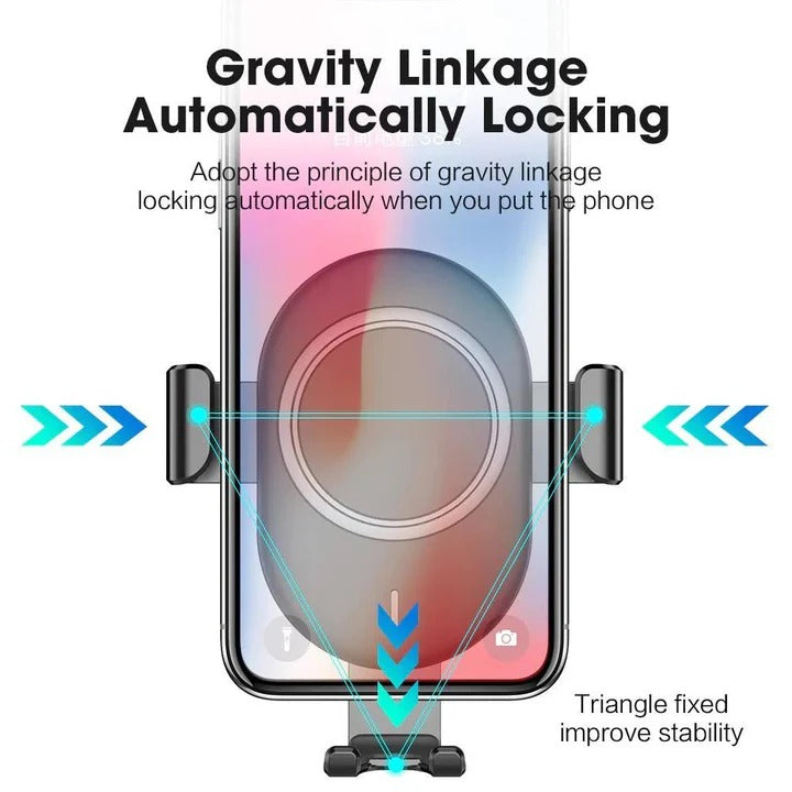 Cordless Car Phone Charger with Automatic Locking Arms – Fast Wireless Charging for All Smartphones