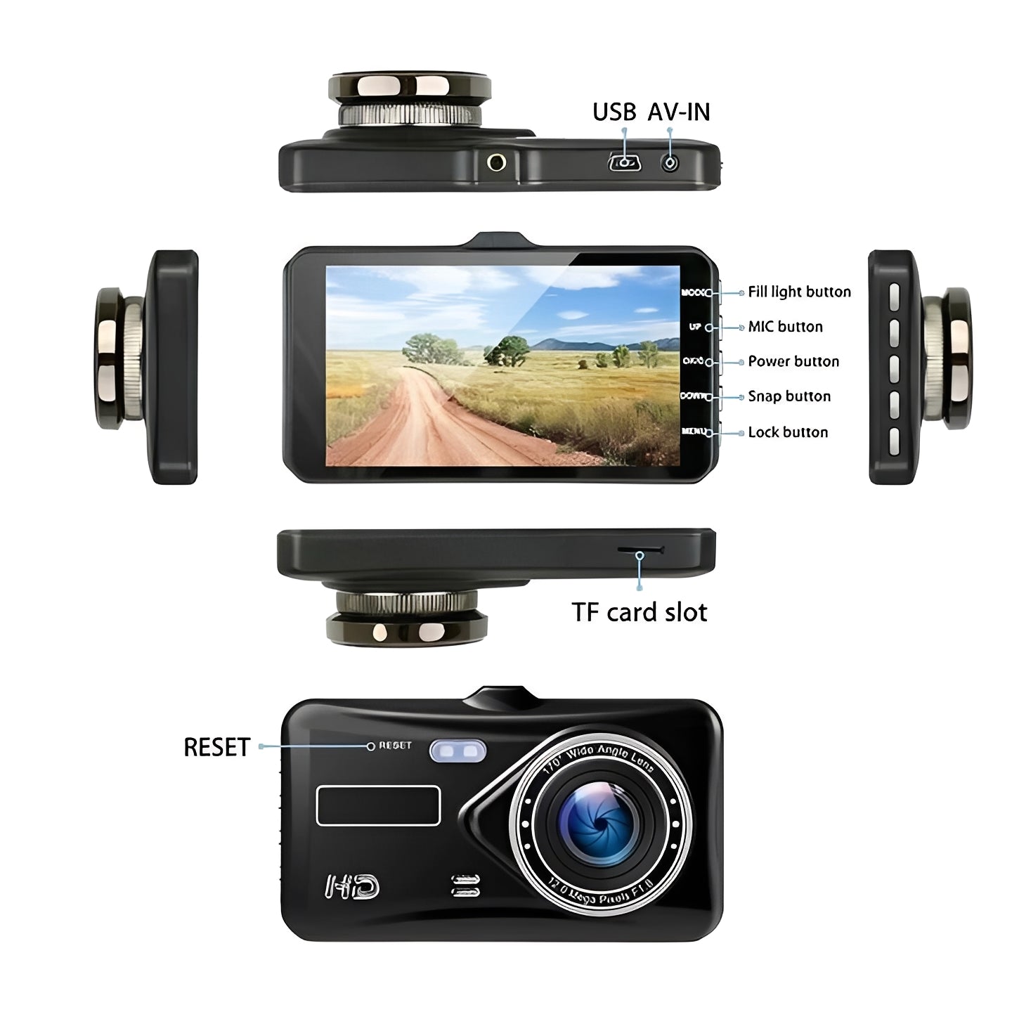 1080P Front and Rear Dash Camera for Vehicles - Dual Lens Car DVR with Night Vision & Loop Recording
