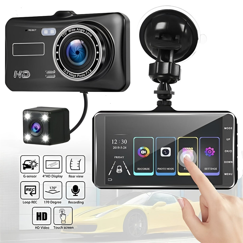 1080P Front and Rear Dash Camera for Vehicles - Dual Lens Car DVR with Night Vision & Loop Recording