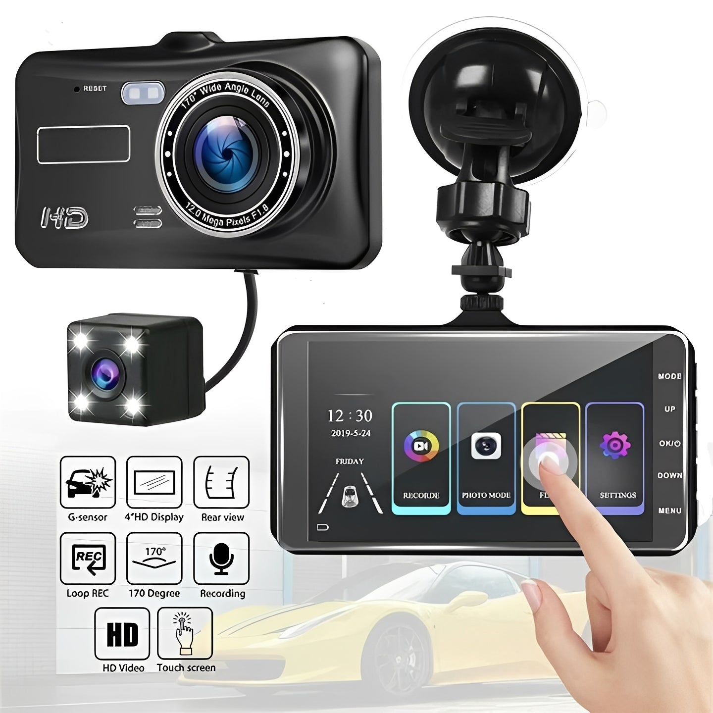 1080P Front and Rear Dash Camera for Vehicles - Dual Lens Car DVR with Night Vision & Loop Recording