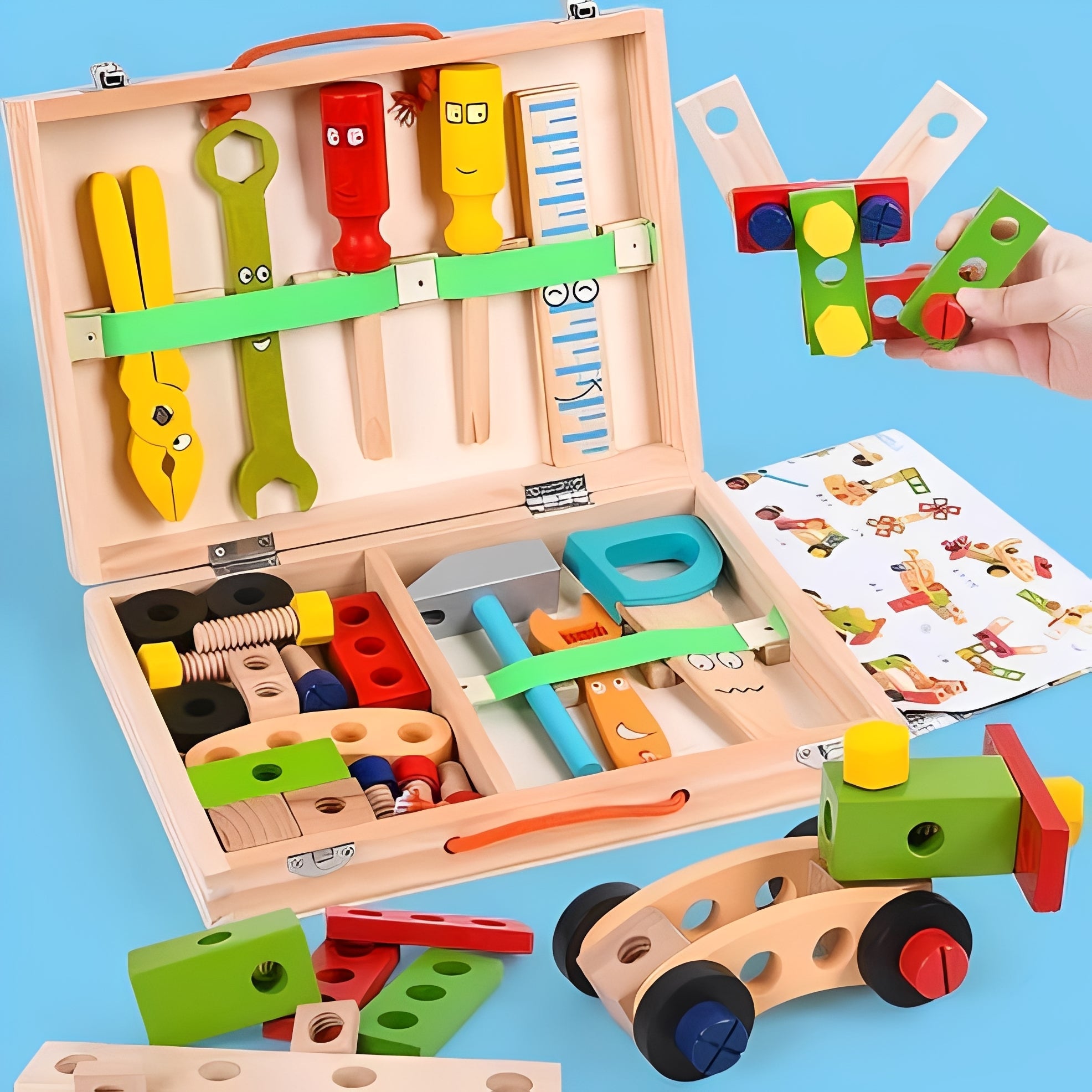 Kids Pretend Tool Set with Building Parts & Storage Box - Creative Play Tools for Imaginative Builders