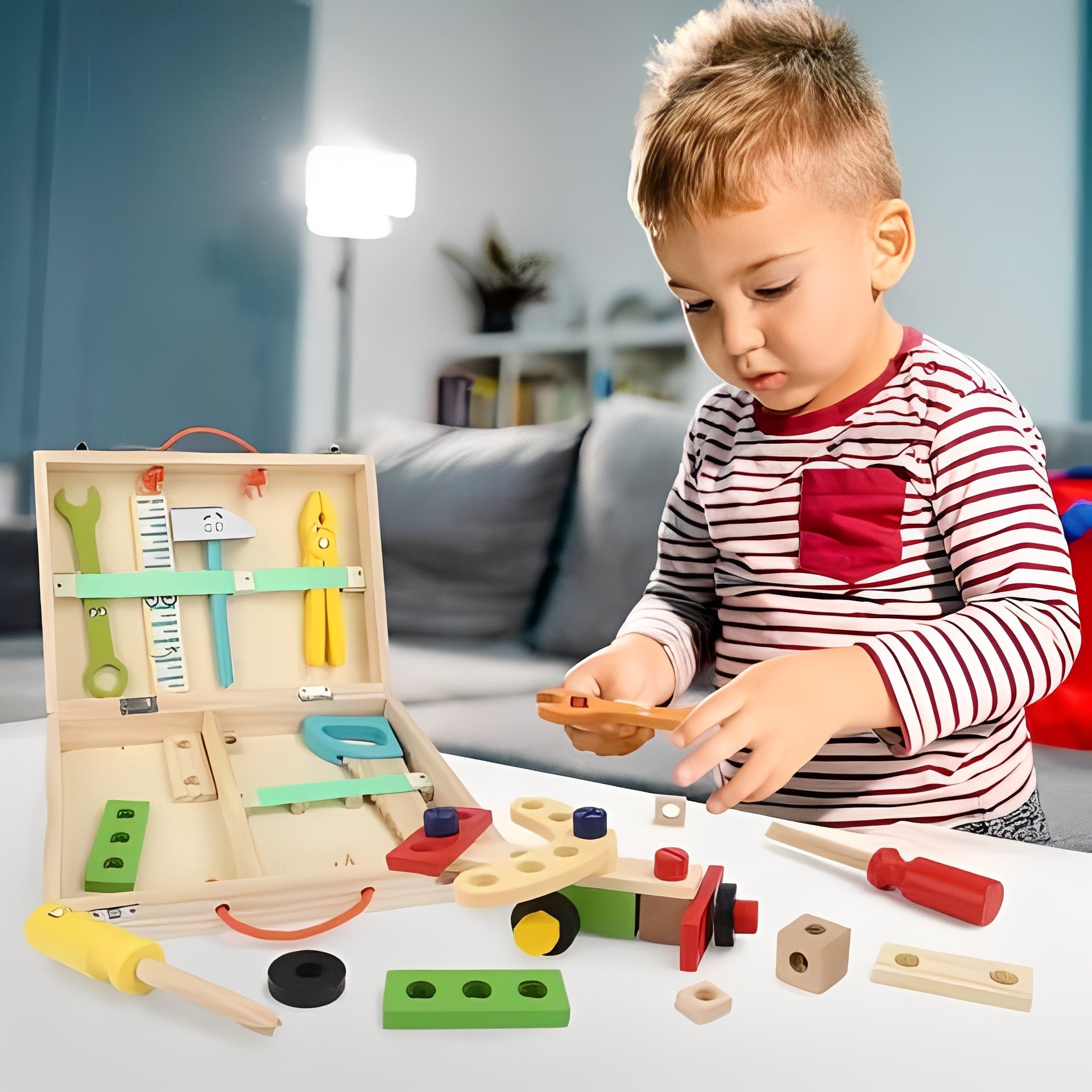 Kids Pretend Tool Set with Building Parts & Storage Box - Creative Play Tools for Imaginative Builders