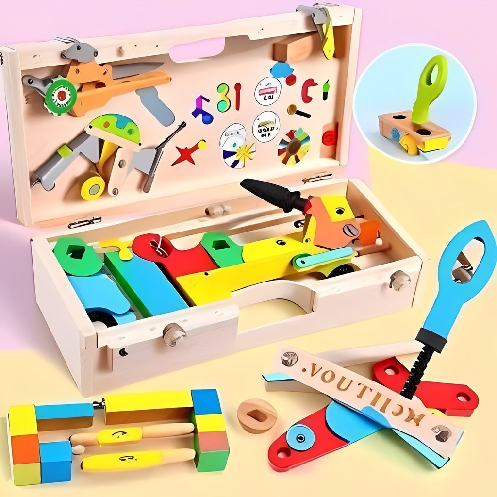 Kids Pretend Tool Set with Building Parts & Storage Box - Creative Play Tools for Imaginative Builders