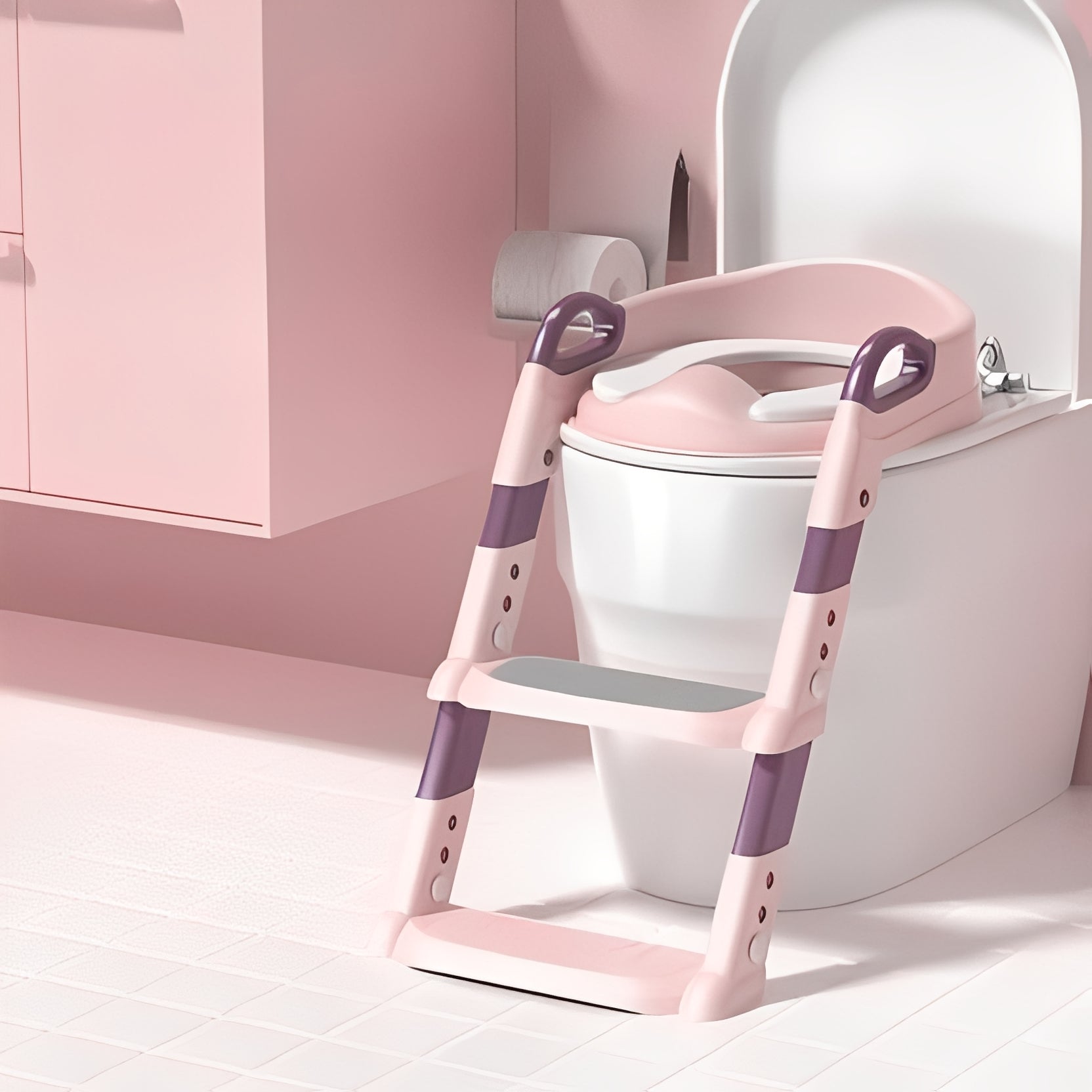 Foldable Toddler Potty Trainer with Built-in Step Ladder - Space-Saving Design for Easy Potty Training