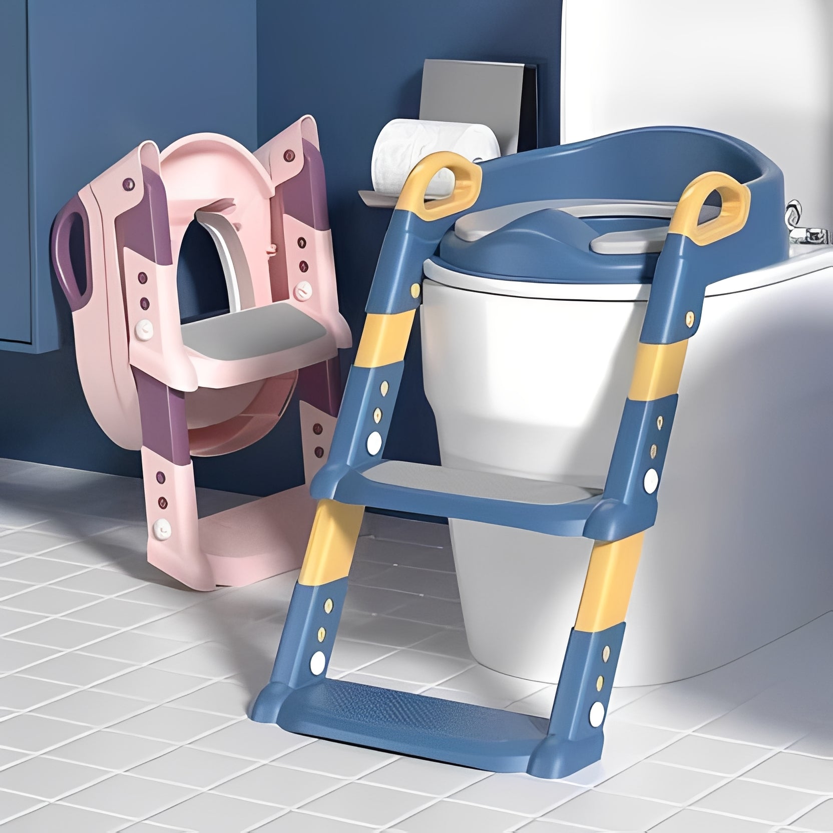 Foldable Toddler Potty Trainer with Built-in Step Ladder - Space-Saving Design for Easy Potty Training