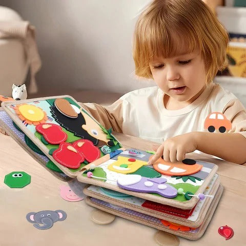 Interactive Kid's Portable Activity Book with Textures, Fasteners, and Engaging Learning Activities