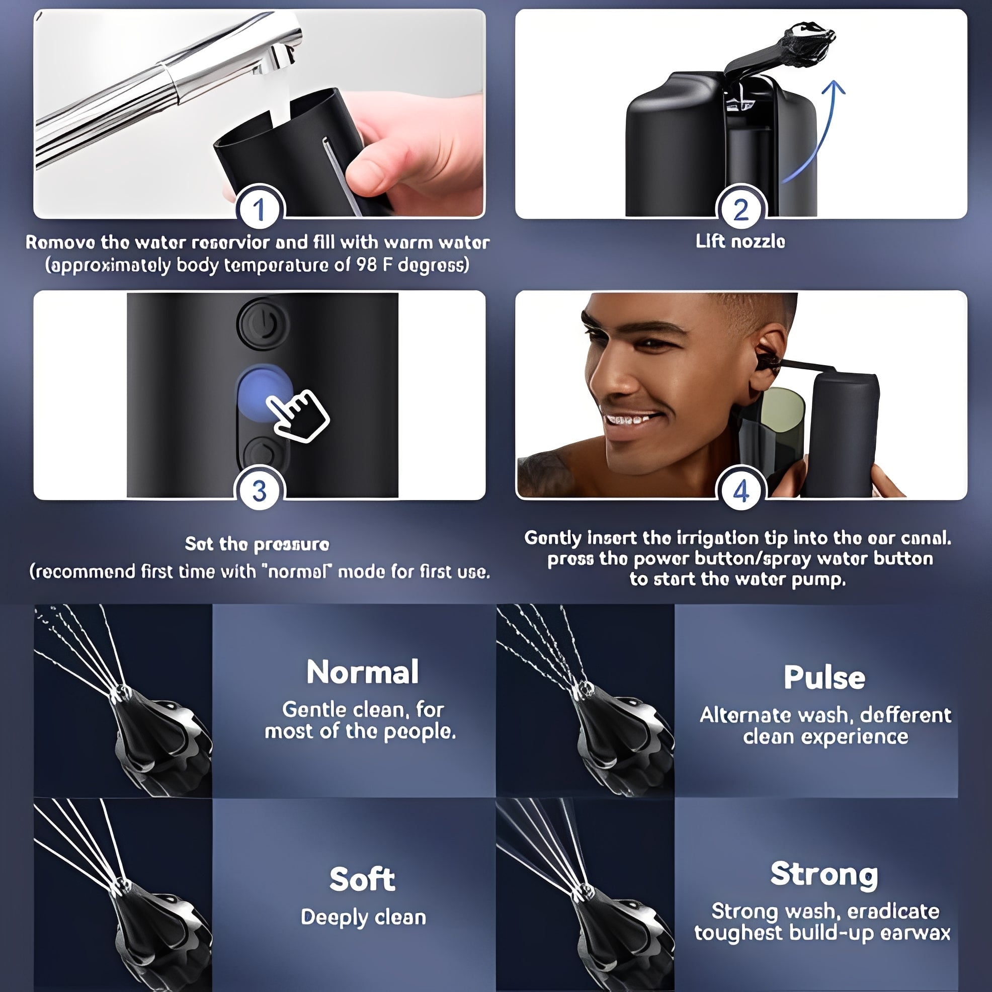 USB Rechargeable Water-Based Ear Rinsing Device for Safe and Effective Ear Cleaning
