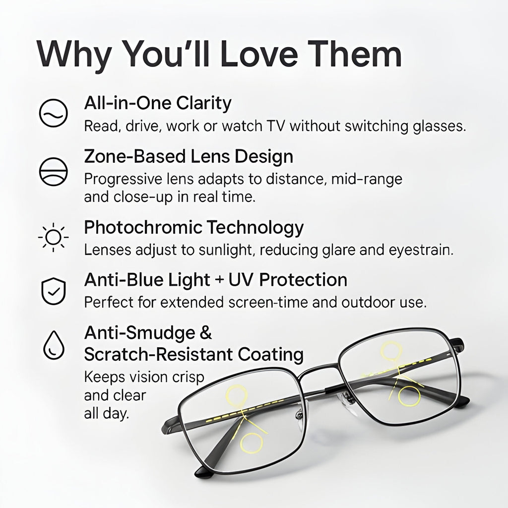 Light Adaptive Progressive Glasses - Transition Lenses for Clear Vision in Any Lighting