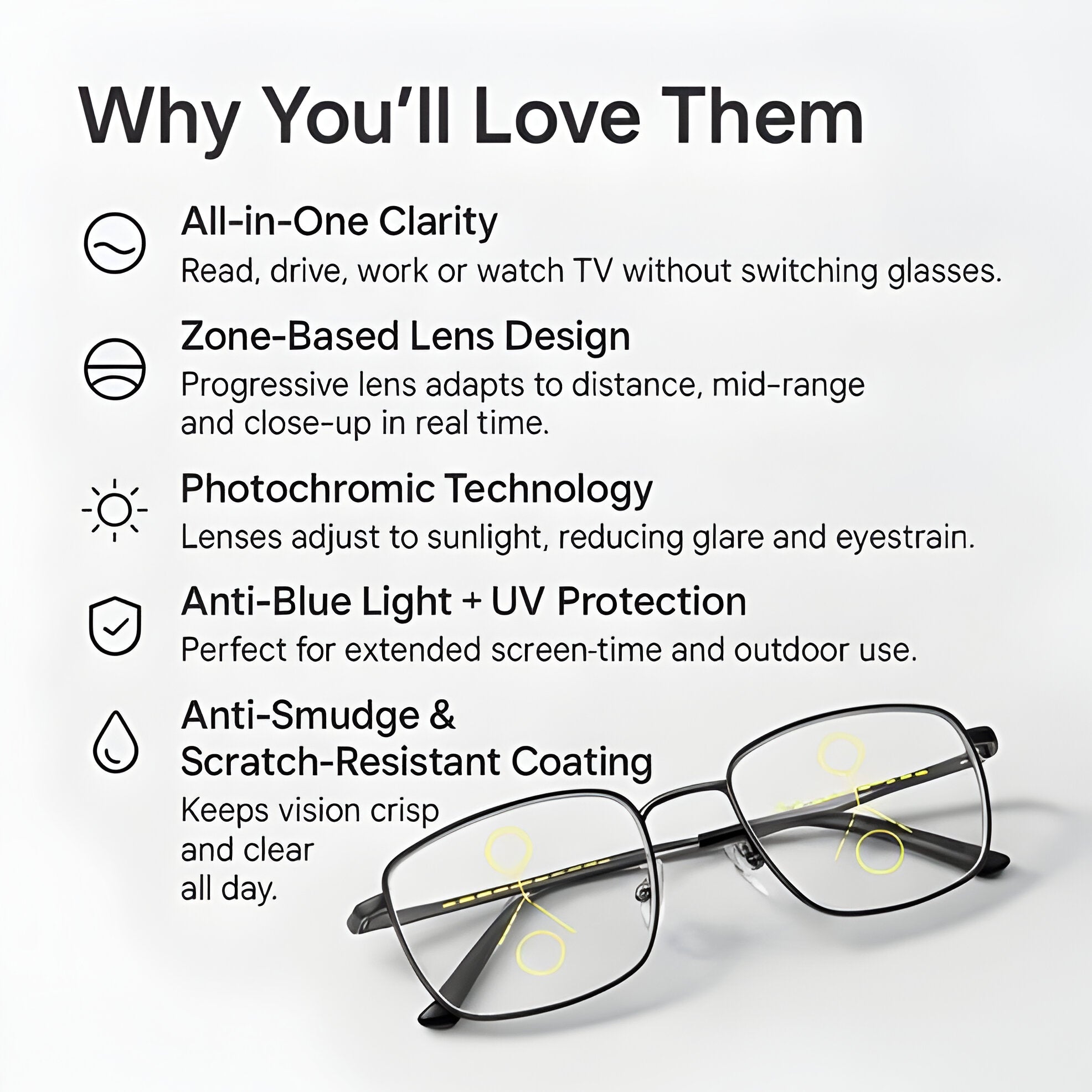 Light Adaptive Progressive Glasses - Transition Lenses for Clear Vision in Any Lighting