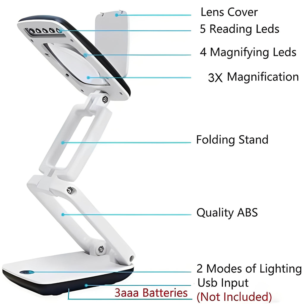 Adjustable LED Floor Magnifier with Extra-Large Viewing Lens - Perfect for Reading, Hobbies, and Crafts