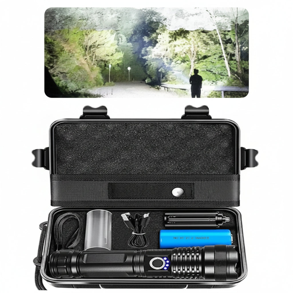 Rechargeable LED Flashlight with Adjustable Beam - High Lumens, Waterproof, Compact Design for Outdoor & Emergency Use