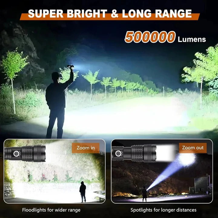 Rechargeable LED Flashlight with Adjustable Beam - High Lumens, Waterproof, Compact Design for Outdoor & Emergency Use