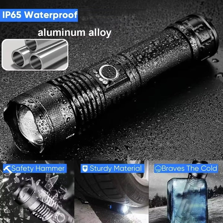 Rechargeable LED Flashlight with Adjustable Beam - High Lumens, Waterproof, Compact Design for Outdoor & Emergency Use