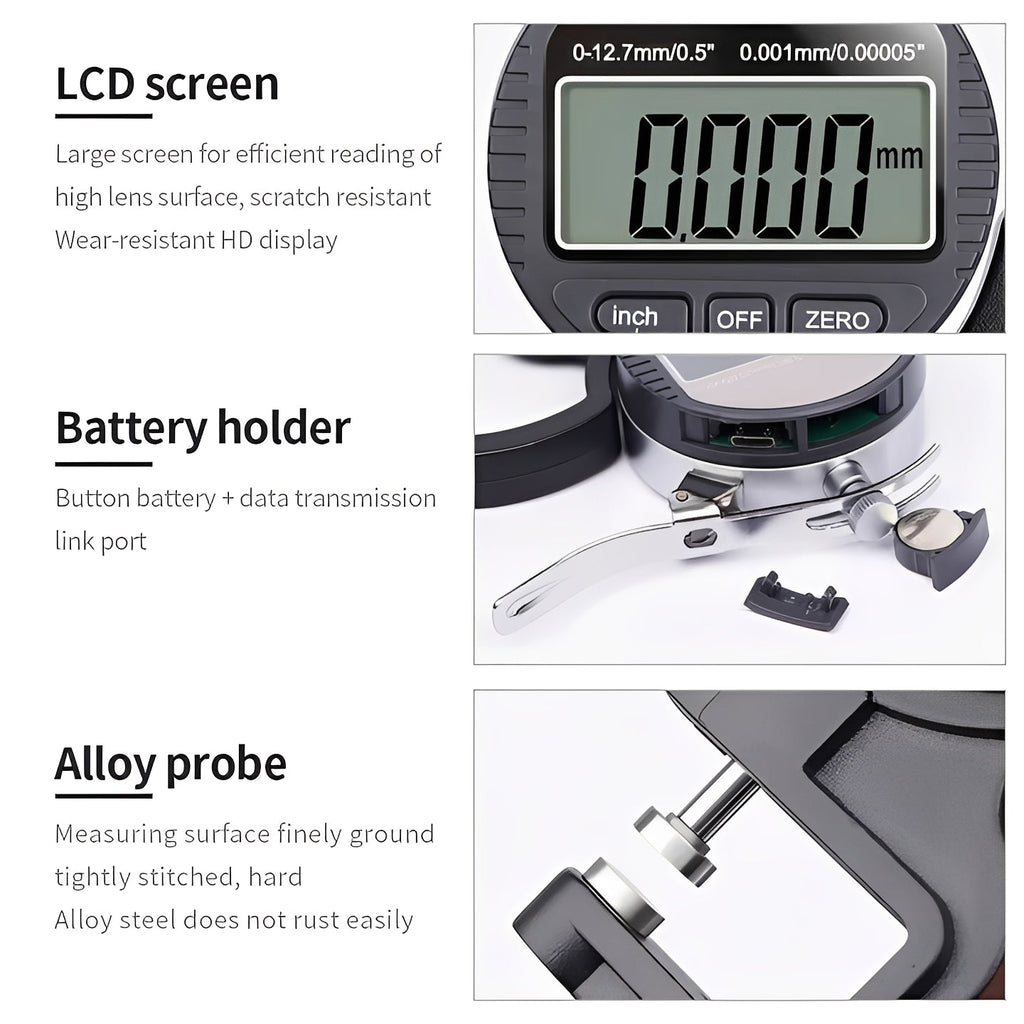 Digital Handheld Thickness Gauge with LCD Display - Precision Measuring Tool for Wood, Metal, and More
