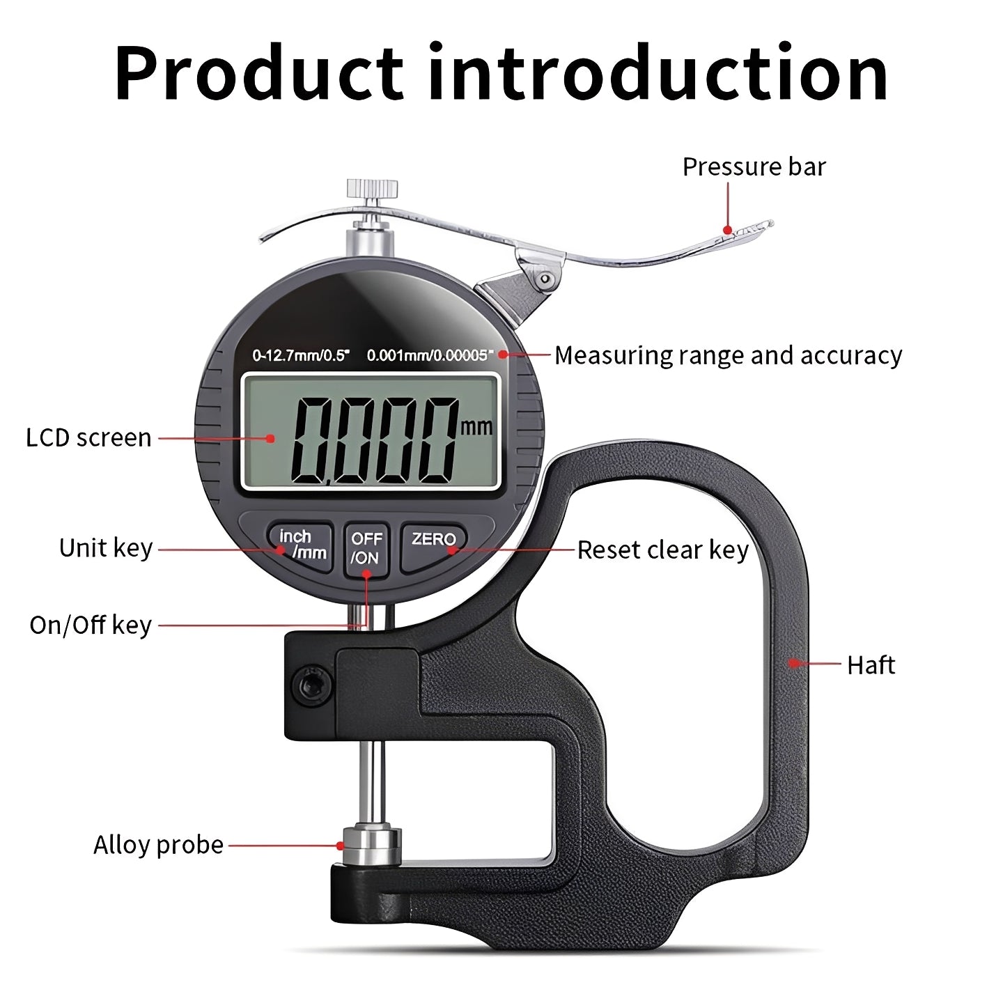 Digital Handheld Thickness Gauge with LCD Display - Precision Measuring Tool for Wood, Metal, and More