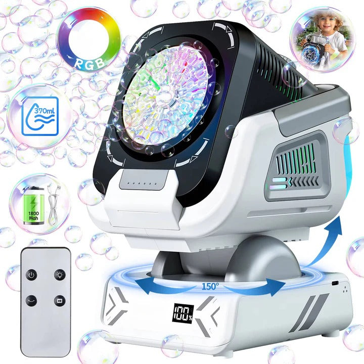 LED Bubble Blower with Rotating Base - Colorful Light-Up Bubble Machine for Kids