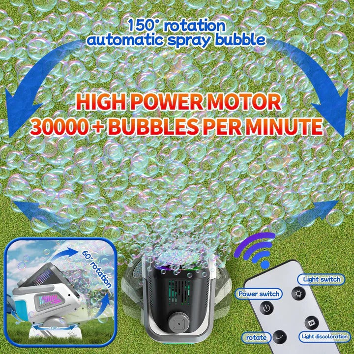 LED Bubble Blower with Rotating Base - Colorful Light-Up Bubble Machine for Kids