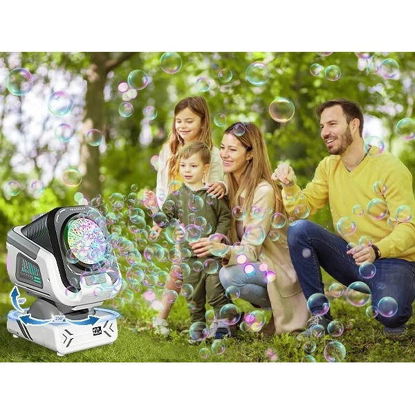 LED Bubble Blower with Rotating Base - Colorful Light-Up Bubble Machine for Kids