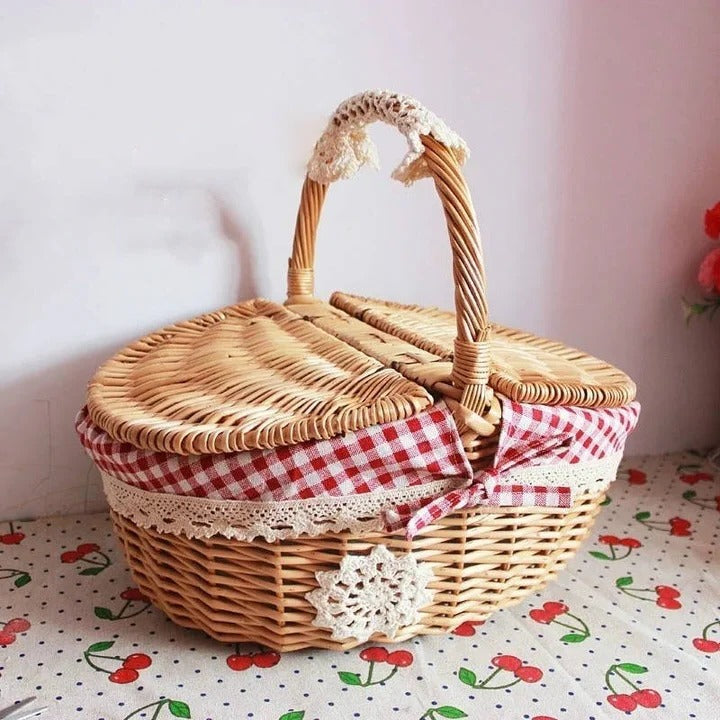 Premium Woven Willow Picnic Basket with Removable Cotton Liner - Perfect for Outdoor Adventures
