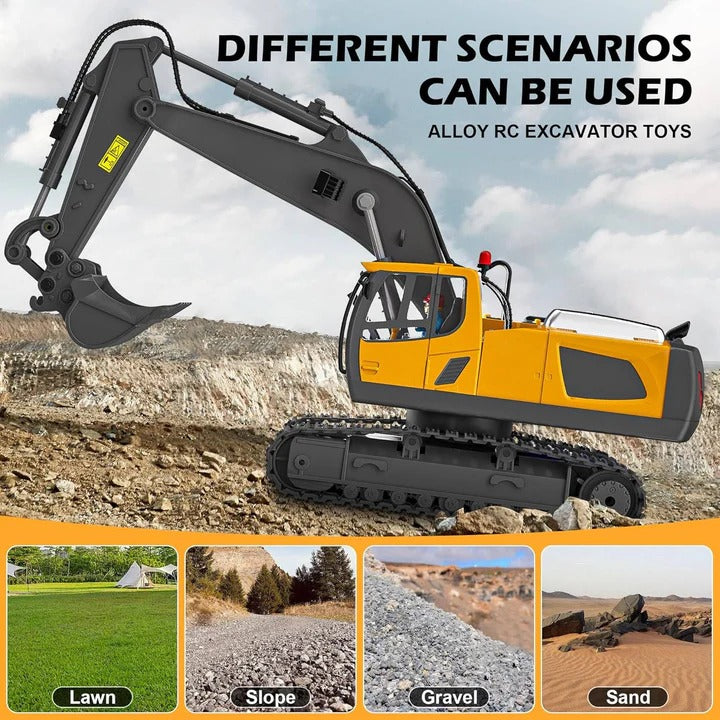 Remote Control Construction Vehicle with Interchangeable Tools - Versatile RC Excavator and Loader for Kids