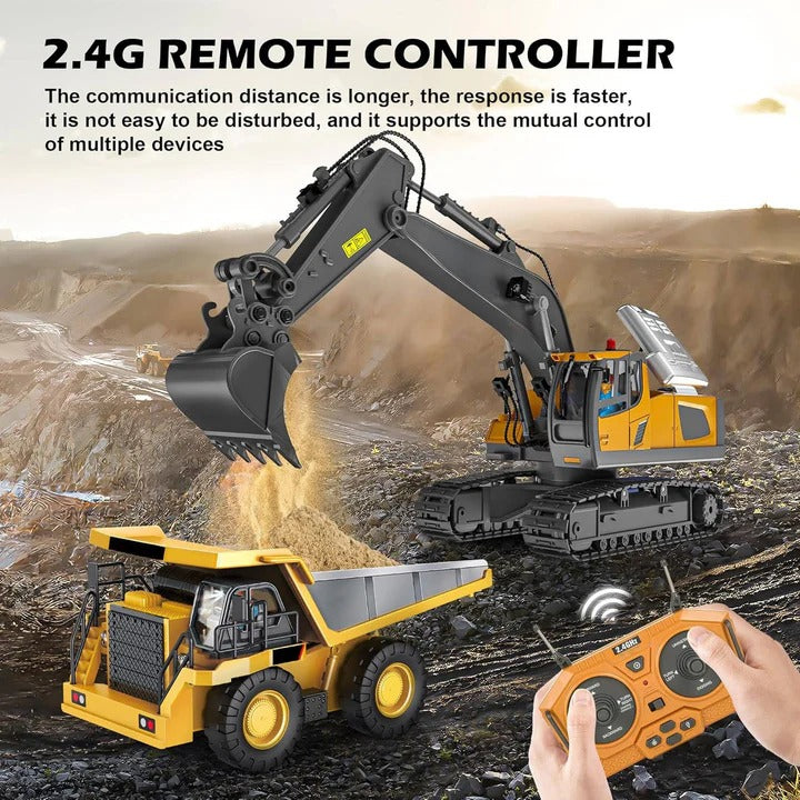 Remote Control Construction Vehicle with Interchangeable Tools - Versatile RC Excavator and Loader for Kids