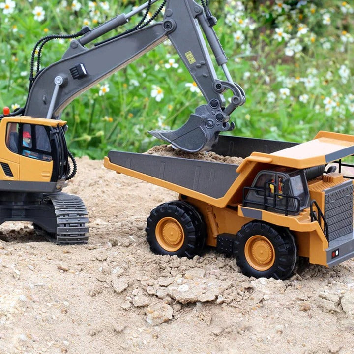 Remote Control Construction Vehicle with Interchangeable Tools - Versatile RC Excavator and Loader for Kids