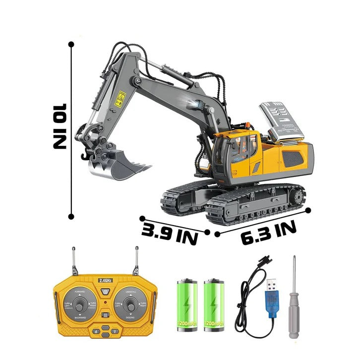 Remote Control Construction Vehicle with Interchangeable Tools - Versatile RC Excavator and Loader for Kids