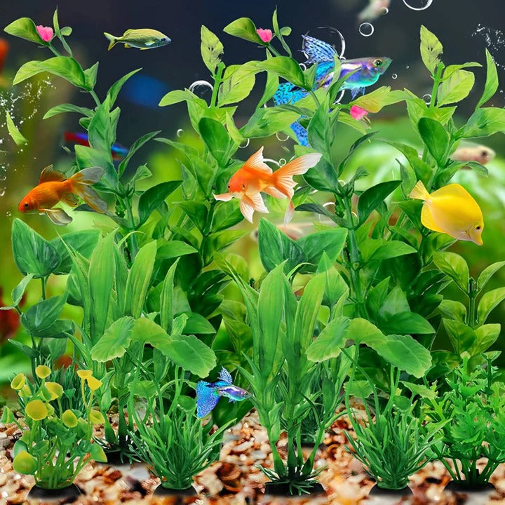 10-Piece Decorative Artificial Plants Set for Fish Tanks - Lifelike Aquarium Decorations