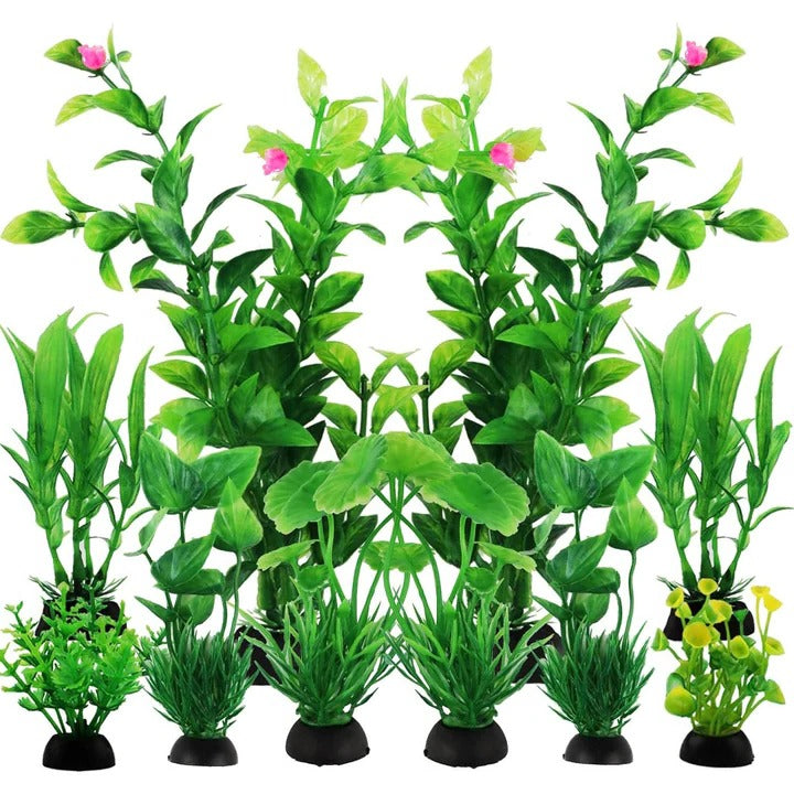 10-Piece Decorative Artificial Plants Set for Fish Tanks - Lifelike Aquarium Decorations