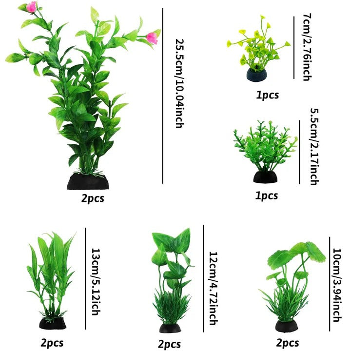 10-Piece Decorative Artificial Plants Set for Fish Tanks - Lifelike Aquarium Decorations