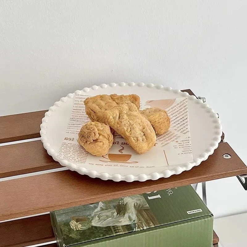 Elegant Ceramic Dinnerware Set with Pearl-Style Beaded Rim - Durable & Stylish Tableware for Any Occasion
