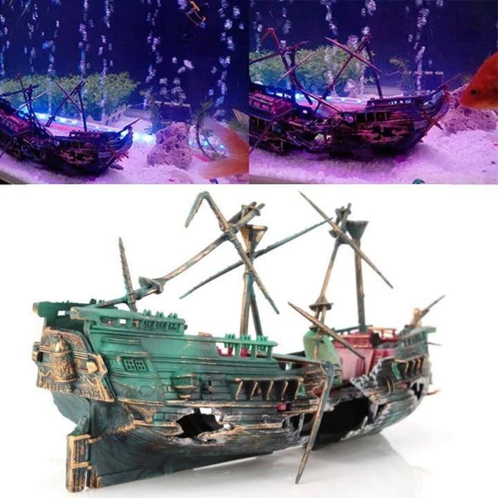 Realistic Sunken Boat Aquarium Ornament - Perfect for Freshwater & Saltwater Tanks | Enhance Your Aquatic Decor