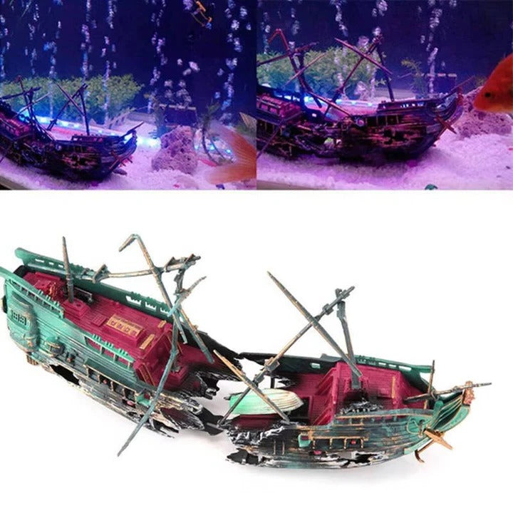 Realistic Sunken Boat Aquarium Ornament - Perfect for Freshwater & Saltwater Tanks | Enhance Your Aquatic Decor