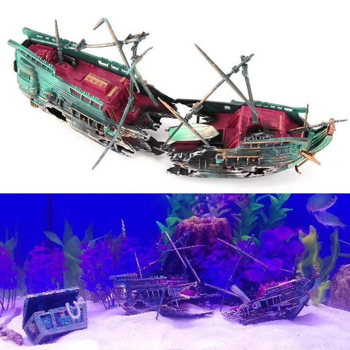 Realistic Sunken Boat Aquarium Ornament - Perfect for Freshwater & Saltwater Tanks | Enhance Your Aquatic Decor
