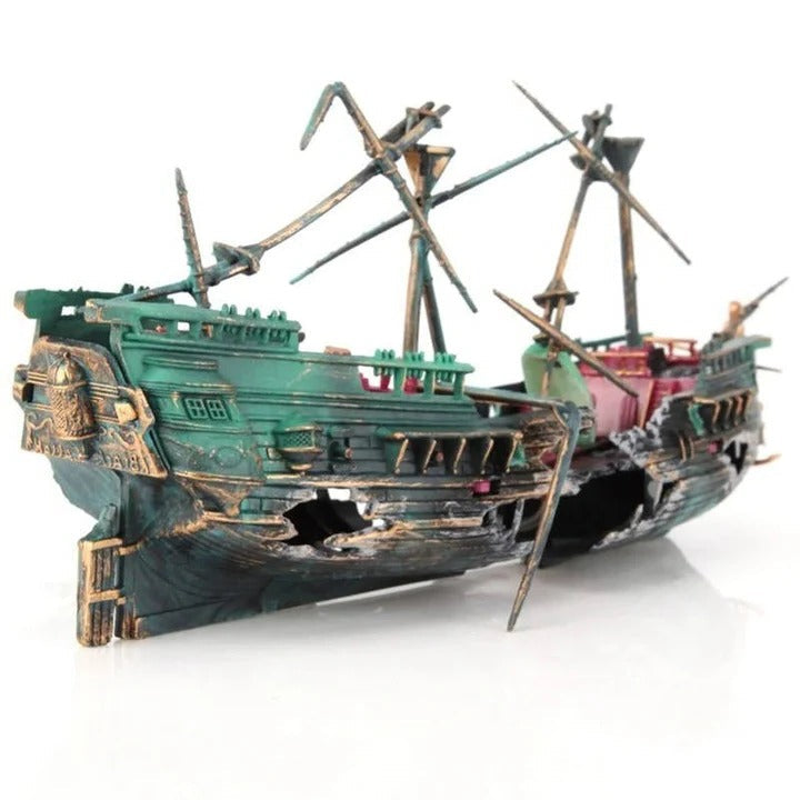 Realistic Sunken Boat Aquarium Ornament - Perfect for Freshwater & Saltwater Tanks | Enhance Your Aquatic Decor
