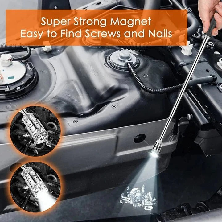 Telescopic Magnetic Pick-Up Tool with LED Light - Extendable Reach for Easy Retrieval of Metal Objects