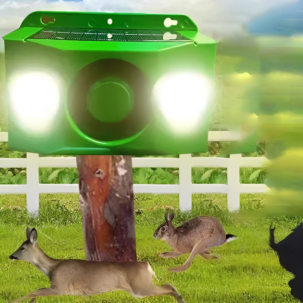Solar-Powered Animal Repellent with Motion-Activated Warning Light System - Eco-Friendly Pest Control Solution