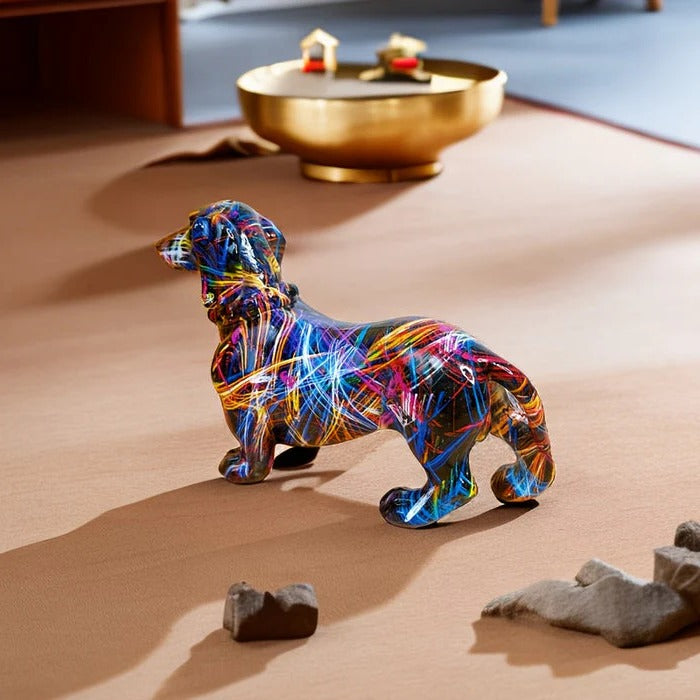Artisan Hand-Painted Dachshund Figurine - Colorful Multi-Design Collectible Dog Statue