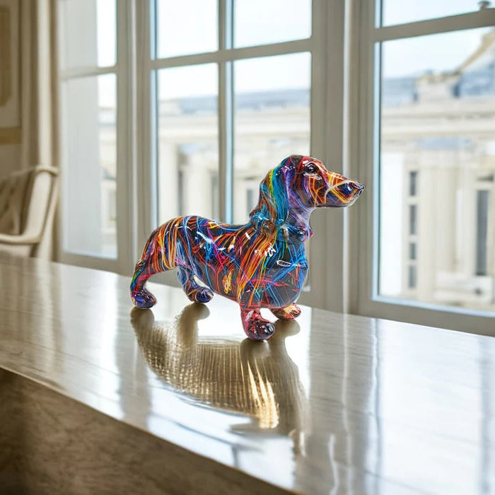 Artisan Hand-Painted Dachshund Figurine - Colorful Multi-Design Collectible Dog Statue