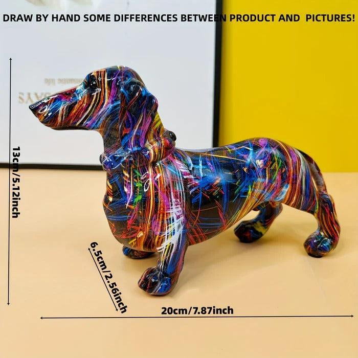 Artisan Hand-Painted Dachshund Figurine - Colorful Multi-Design Collectible Dog Statue