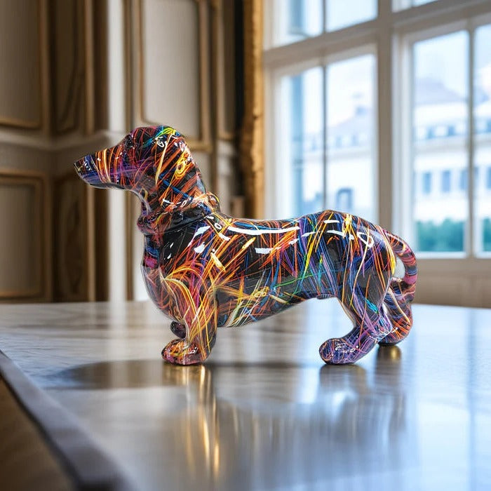 Artisan Hand-Painted Dachshund Figurine - Colorful Multi-Design Collectible Dog Statue